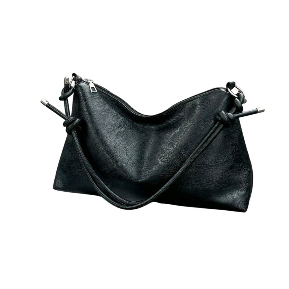 Black Faux Leather Shoulder‎ Handbag Knot Detail Versatile Style